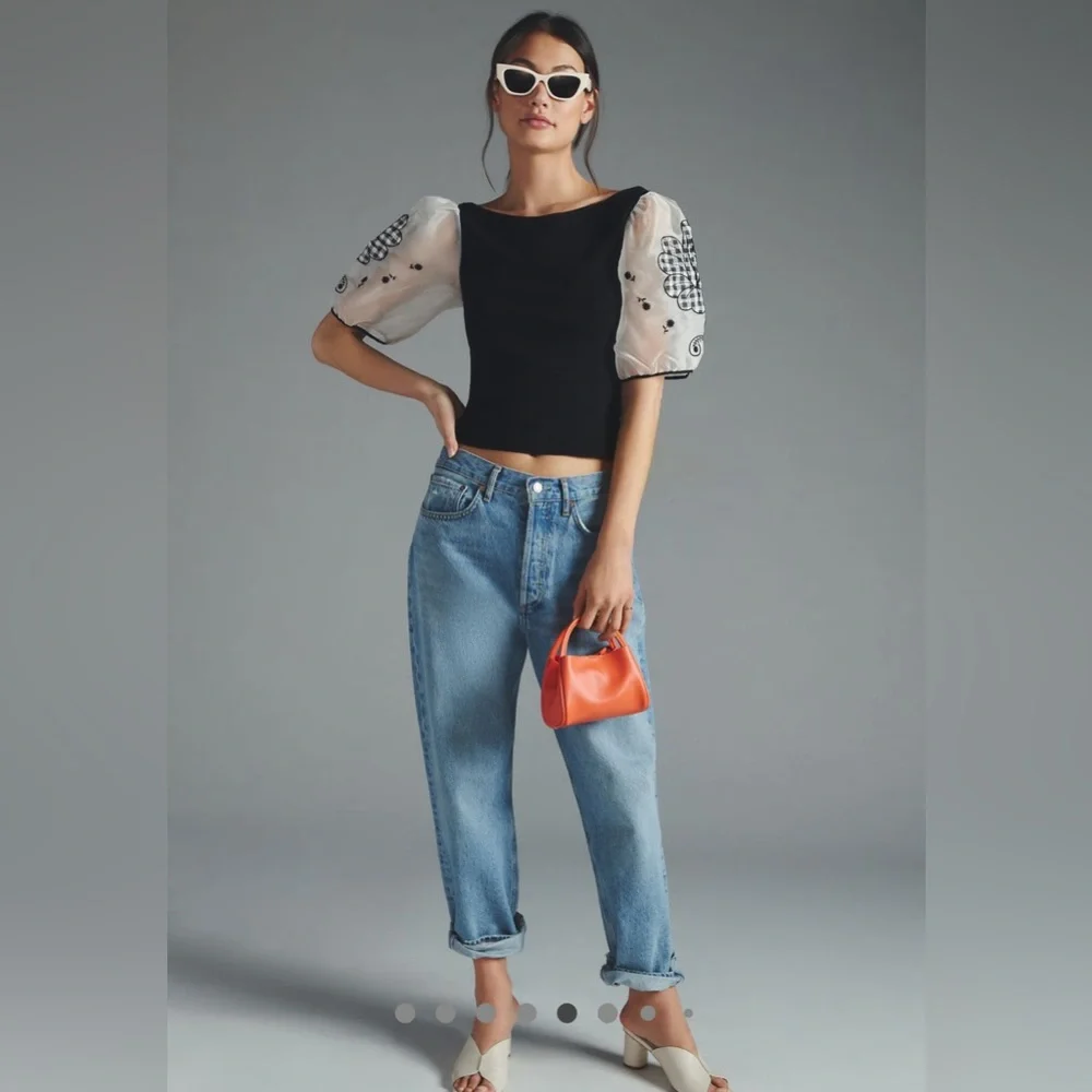 Maeve NWT Silk Puff Sleeve Sweater Top- Size Large petite - Picture 2 of 7